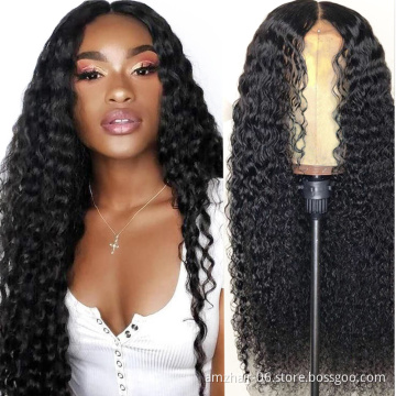 Raw Indian Cuticle Aligned Virgin Human Hair Hd Lace Frontal Closure Wig Deep Wave Pre Plucked Full Transparent Lace Front Wig